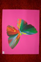 In the manner of Damien Hirst, a spin painting modelled as a butterfly, mounted but unframed.