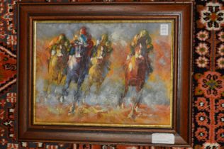 Lawrie, Horse racing scene, oil on board, signed.