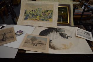 A folder of engravings, prints etc.