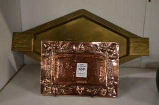 An Arts and Crafts copper dish and a W M F brass dish.