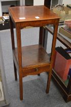 A mahogany two tier single drawer wash stand.