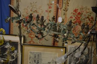 A painted eight branch naturalistic style chandelier (faults).