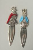 Two novelty silver Beatrix Potter bookmarks.