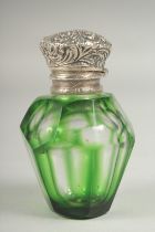 A Victorian silver top overlay glass perfume vinaigrette, 7cm.