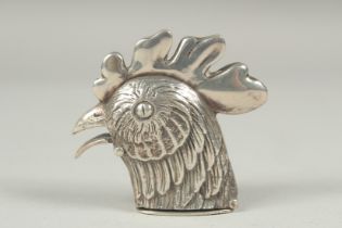 A cast silver rooster vesta case, stamped Sterling.