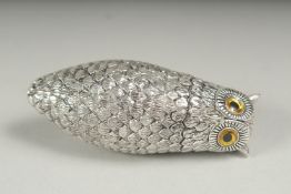 A silver plate owl vesta case, 8cm.