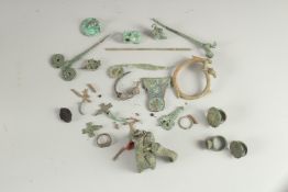 A MIXED LOT OF ROMAN AND LURISTAN BRONZE PIECES, including rings, spear head, belt, bangle etc. (