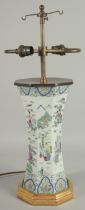 A 19TH CENTURY FAMILLE VERTE PORCELAIN OCTAGONAL VASE, converted to a lamp, painted with various