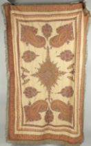 A FINE 19TH CENTURY INDO PERSIAN POSSIBLY KASHMIR EMBROIDERED TEXTILE PANEL, 140cm x 91cm.