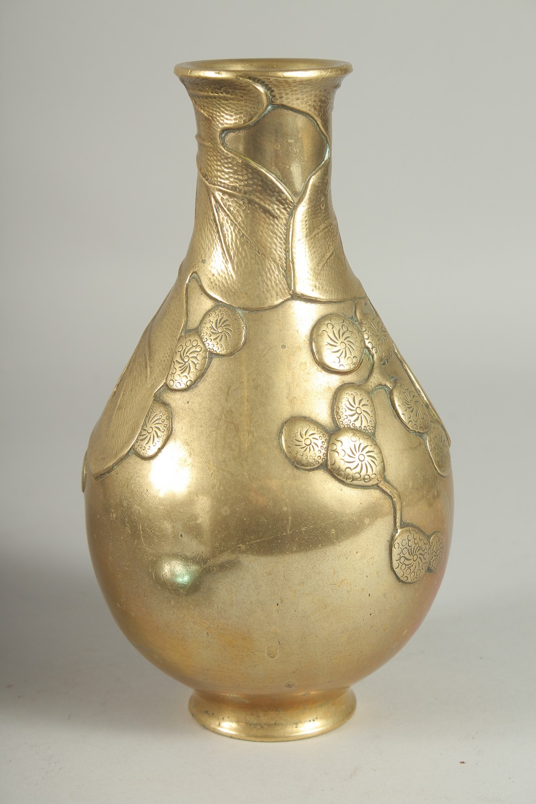 A JAPANESE BRASS JUG, with relief foliate decoration, 23cm high. - Image 2 of 6