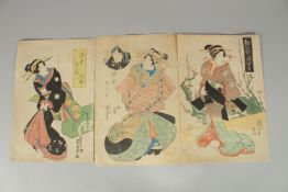 EISEN KEISAI (1790-1848): EDO BEAUTIES, three early 19th century original Japanese woodblock prints,