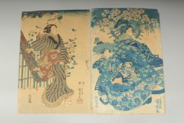 KUNIYOSHI UTAGAWA (1798-1861): EDO BEAUTIES; two mid 19th century original Japanese woodblock
