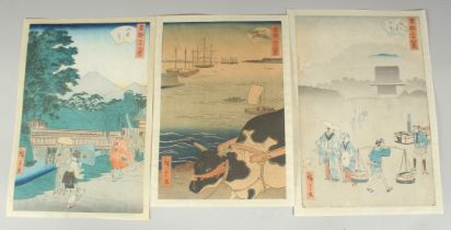HIROSHIGE II UTAGAWA (1826-1869): FROM THE SERIES OF 36 VIEWS OF EASTERN CAPITAL, 1859-1862; three