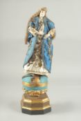 A FINE 18TH CENTURY SPANISH COLONIAL MADONNNA FIGURE, with ivory head and hands on a polychrome