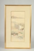 AN ORIGINAL JAPANESE WATERCOLOUR PAINTING ON PAPER, depicting a scene with two seated figures -