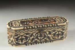 A TURKISH OTTOMAN BONE AND TORTOISESHELL INLAID PEN BOX, 25cm long.