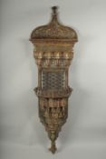 A 18TH CENTURY MOROCCAN POLYCHROME PAINTED WOODEN KAVUKLUK / TURBAN STAND, 160cm high.