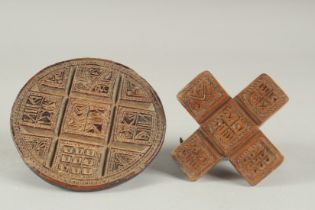 TWO 19TH CENTURY GREEK BREAD MOULDS, dated 1893.