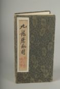 A CHINESE FOLD-OUT BOOK OF DRAGON PAINTINGS, inscription to the inner leaf with two red seal stamps,