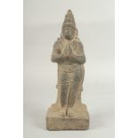 A FINE POSSIBLY 12TH CENTURY SOUTH INDIAN CARVED STONE FIGURE OF HANUMAN, 34cm high.