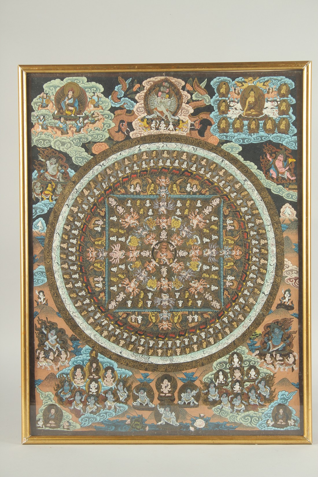 AN EARLY 20TH CENTURY TIBETAN THANGKA, framed and glazed, 53cm x 39.5cm. - Image 2 of 3