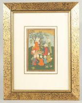 A VERY FINE EARLY 17TH CENTURY PERSIAN SAFAVID MINIATURE PAINTING, depicting a gathering of