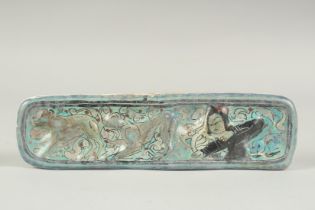 A RARE 13TH CENTURY PERSIAN GLAZED POTTERY MINAIE TILE, depicting an archer hunting animals, 23.