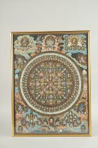 AN EARLY 20TH CENTURY TIBETAN THANGKA, framed and glazed, 53cm x 39.5cm.