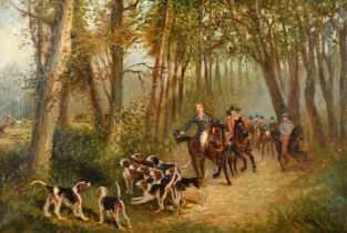 French School circa 1928. The Duke of Orleans Hunt, oil on canvas, inscription verso. 19" x 28.