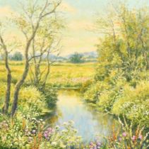 Mervyn Goode (20/21st Century). 'Backwater Alders in July', oil on canvas. Signed, 10" x 10" (25.5 x