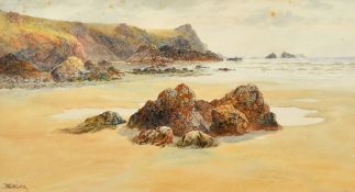 W. Casley, A rocky coastal scene, watercolour, signed, 9.25" x 17.25", (23.5x44cm).