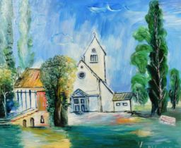 After Dufy, (20th Century), A church with attached buildings and trees in the grounds, oil on