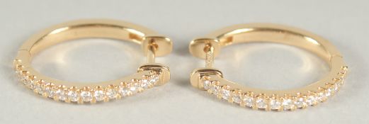 A PAIR OF 18CT YELLOW GOLD DIAMOND HOOP EARRINGS in a box.