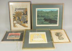 A group of five 20th Century Japanese prints, various techniques, (5).