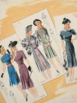 Attributed to Greta Tomlinson (1927-2021), Circa 1950, a sketch of fashion designs, female figures