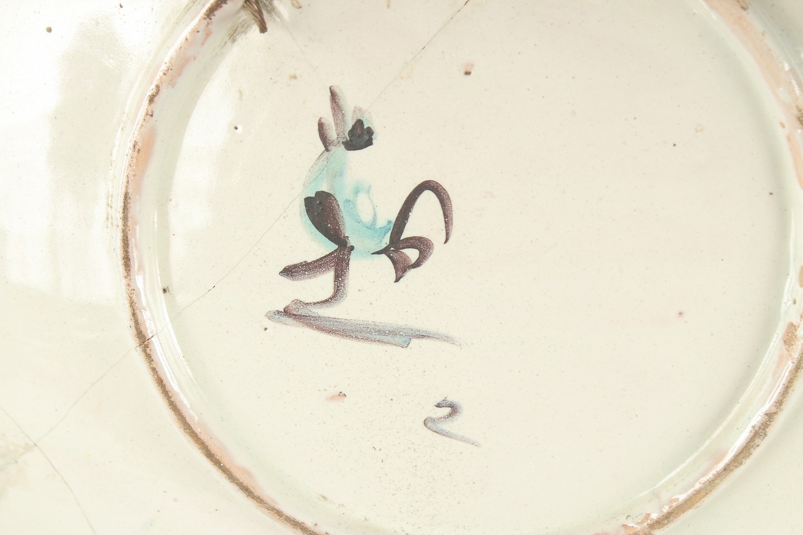 A CANTAGALLI ITALIAN POTTERY CIRCULAR CHARGER, the centre with a man on horseback. 14ins diameter, - Image 3 of 3