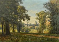 Kuwasseg, 19th Century, a view through trees in a parkland setting, oil on canvas, signed, 16" x