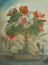 20th Century French School, a still life composition of flowers with birds, oil on canvas, 28.25"