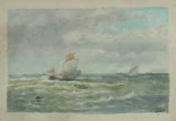 A. Pottle (late 19th Century), vessels in lively waters, oil, signed, 4.5" x 7" (11.5 x 18cm).