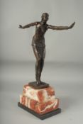 AFTER D. H. CHIPARUS. A BRONZE DANCER, 16ins high. Signed, on a marble base.