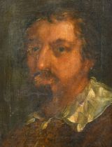 18th Century Continental School. A head and shoulders portrait of a male figure, oil on canvas. 15.