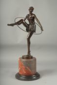 AFTER D. ALONZO THE BRONZE HOOP GIRL. Signed, 13ins on a marble base.