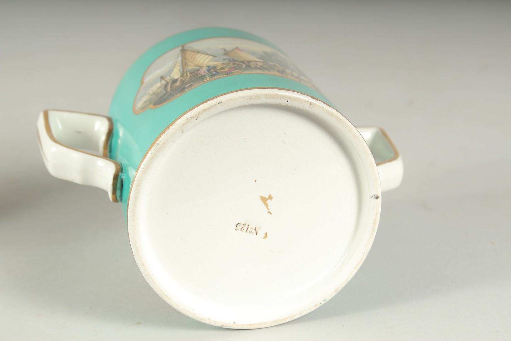 A PRATT WARE TWO HANDLED MUG AND A PLATE, Il Penseroso, 2ins high (2). - Image 7 of 8