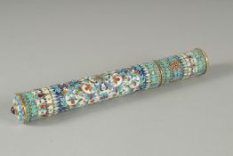 A GOOD RUSSIAN SILVER AND ENAMEL CIGAR HOLDER. Marks: 84., P P. 19cm long 2.5cm diameter, weight: