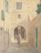 A pair of street scenes in the Middle East, watercolours, both indistinctly signed, one 12.75" x 9.