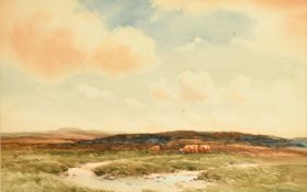 Wycliffe Egginton (1875-1951) British, cattle grazing on a moorland landscape, watercolour,