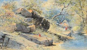 George James Knox (1884-1897) British, A pair of river landscapes with large stone rocks and