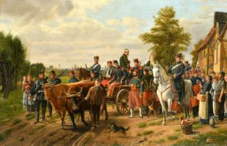 Attributed to Albrecht Adam (1786 -1862) German, cavalry escorting prisoners of war passing