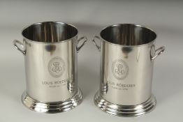 A PAIR OF LOUIS ROEDERER CIRCULAR TWO HANDLED ICE BUCKETS. 9.5ins high.