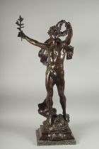 LOUIS AUGUSTE MOREAU (1855 -1919). "LE TRIOMPHE" A SUPERB LARGE BRONZE OF A CLASSICAL FIGURE holding